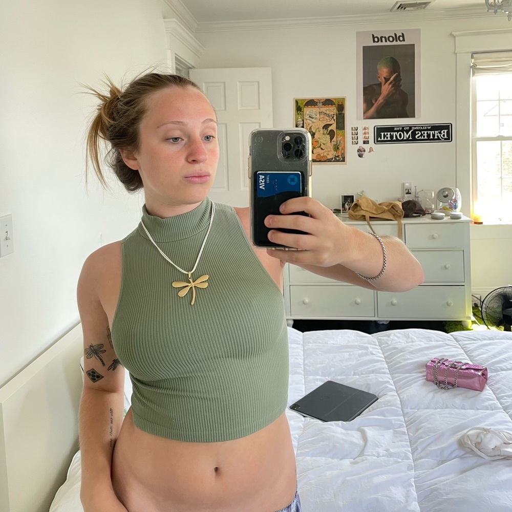 Adorable Sage Green Ribbed Tank Top